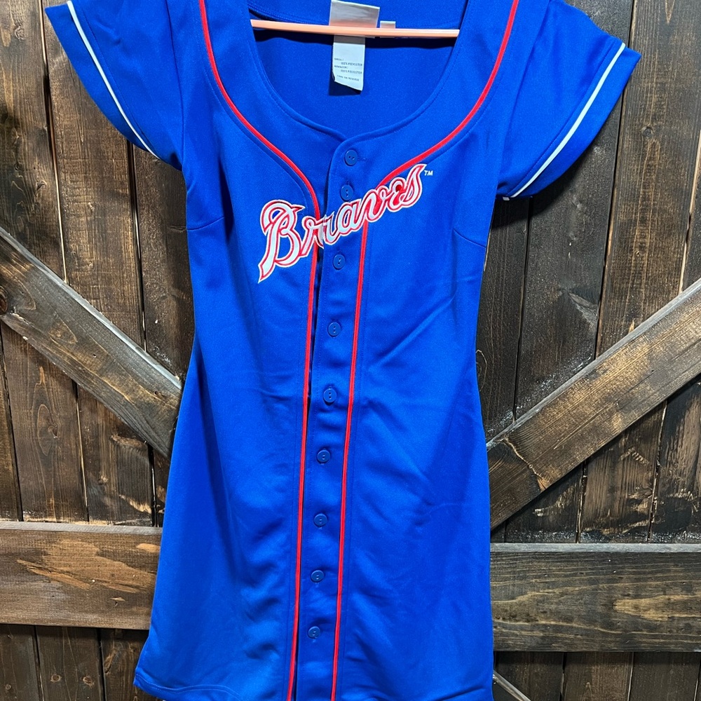 Atlanta Braves Jersey Dress S Cooperstown Carl Banks Button Up new no tags
